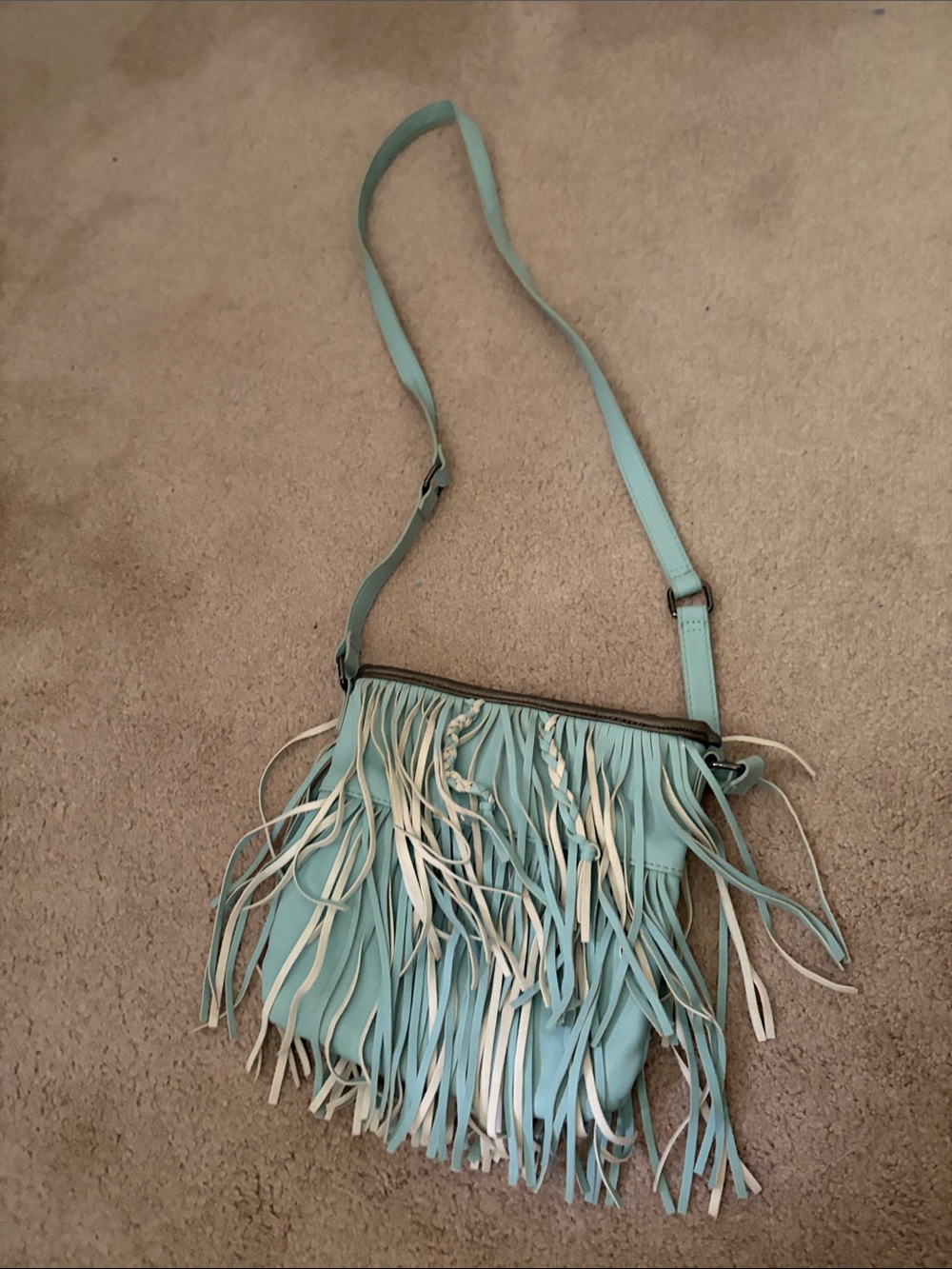 Steve Madden Leather Fringed Crossbody Bag - Light Blue